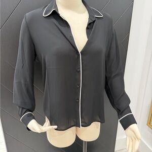 Forever 21 Black Button-Down Blouse with White Trim